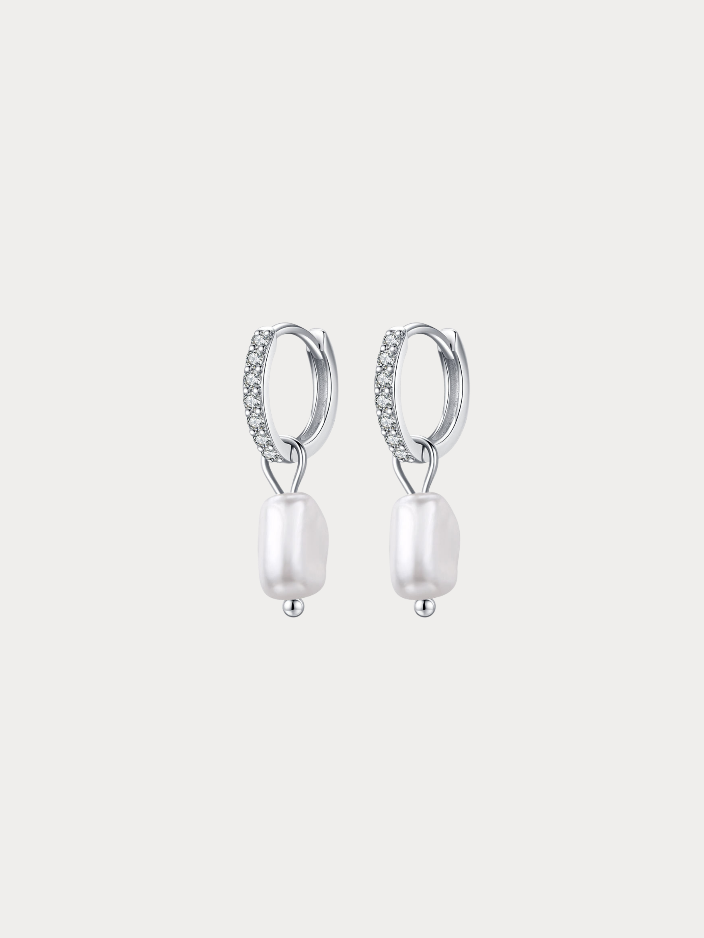 LUMI Baroque Pearl Ear Hoops pair front view, 925 sterling silver