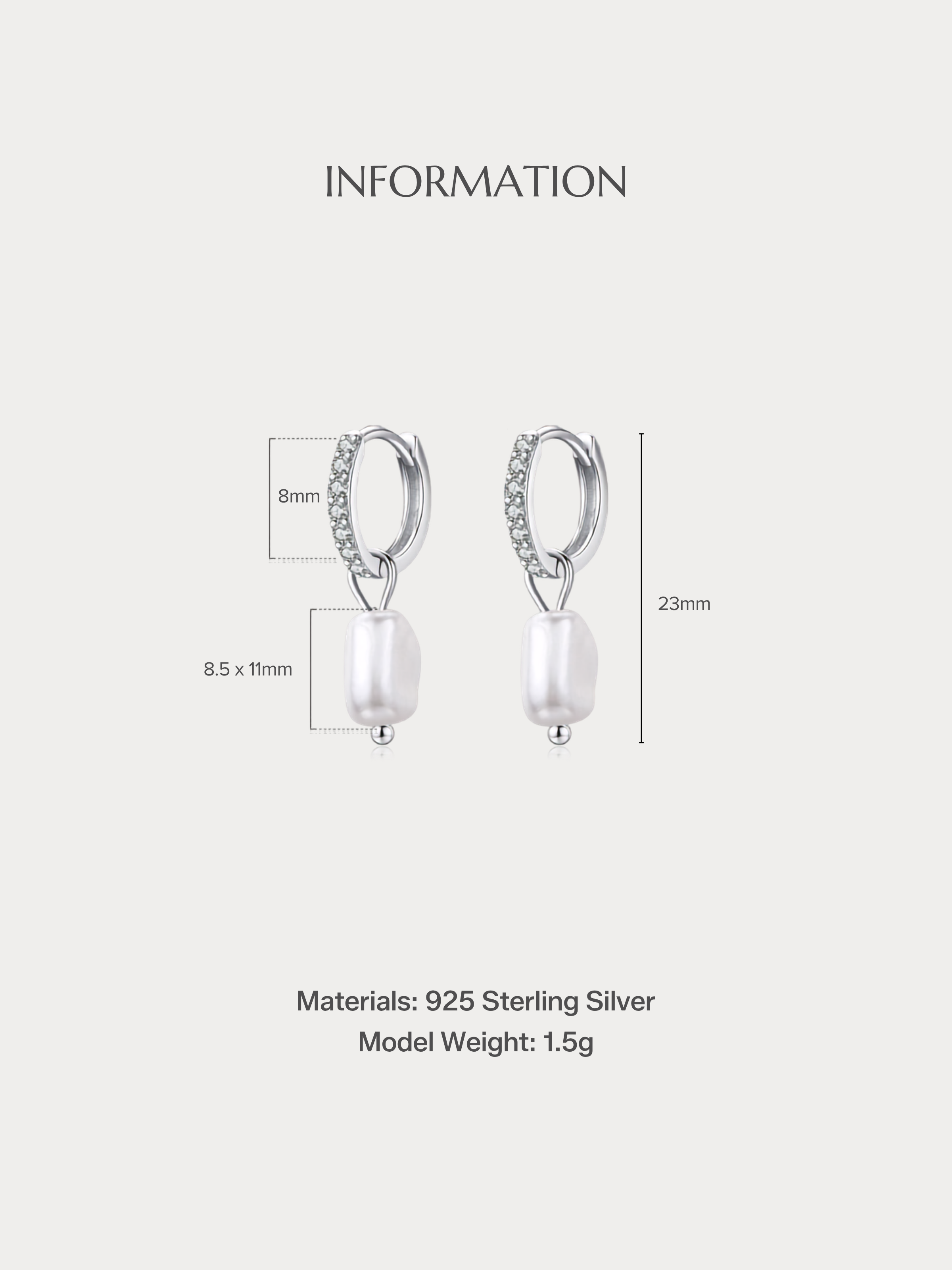 LUMI Baroque Pearl Ear Hoops size and material specifications