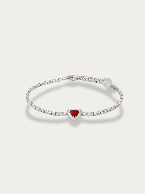 luminous heart ruby tennis bracelet front view sparkle