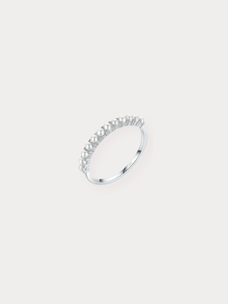 MARGARET Pavé Pearls Ring full angled view, 925 sterling silver
