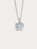 Marin Star Necklace silver tone titanium, pale blue opalescent star pendant with CZ accents, product flatlay