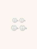 Meghan Pearl Stud Earrings 925 sterling silver showing 8mm and 10mm sizes, product flatlay