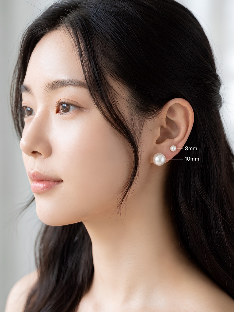 MEGHAN Pearl Studs styled in a lifestyle everyday-wear setting