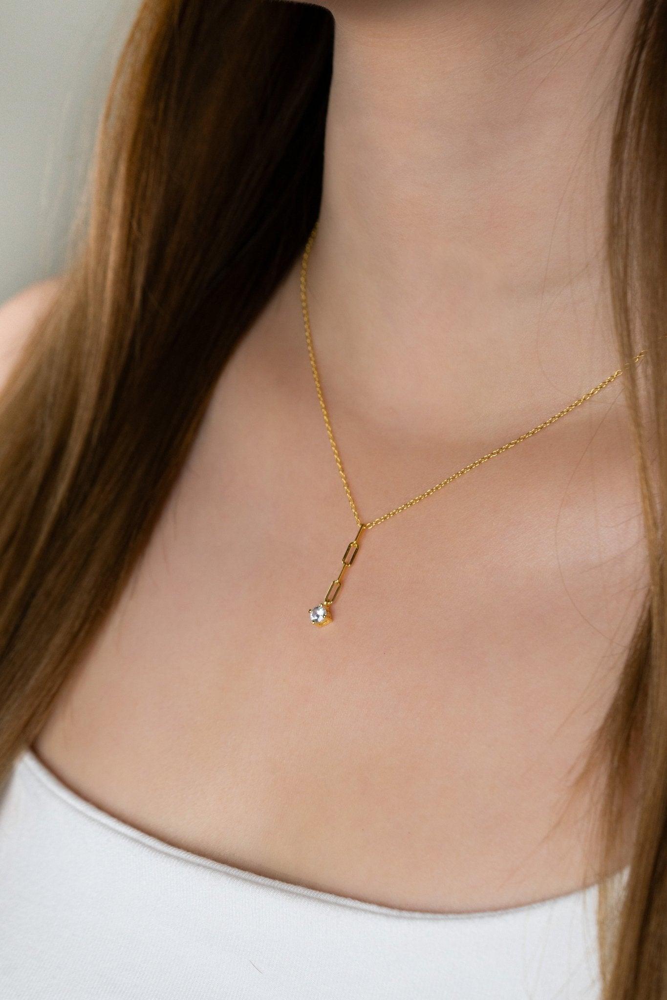 Close-up of MILLER Diamond Paperclip Necklace cubic zirconia stone
