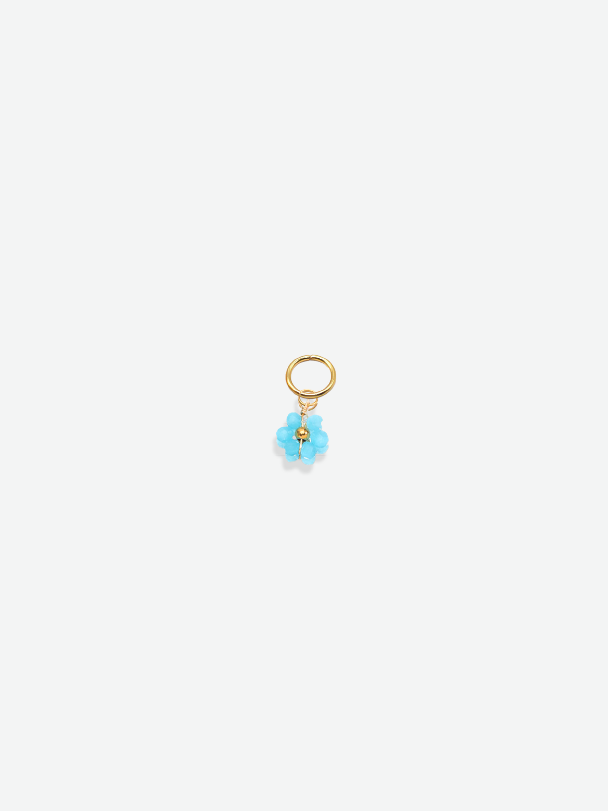 Mini beaded blue flower charm 18K gold plated stainless steel