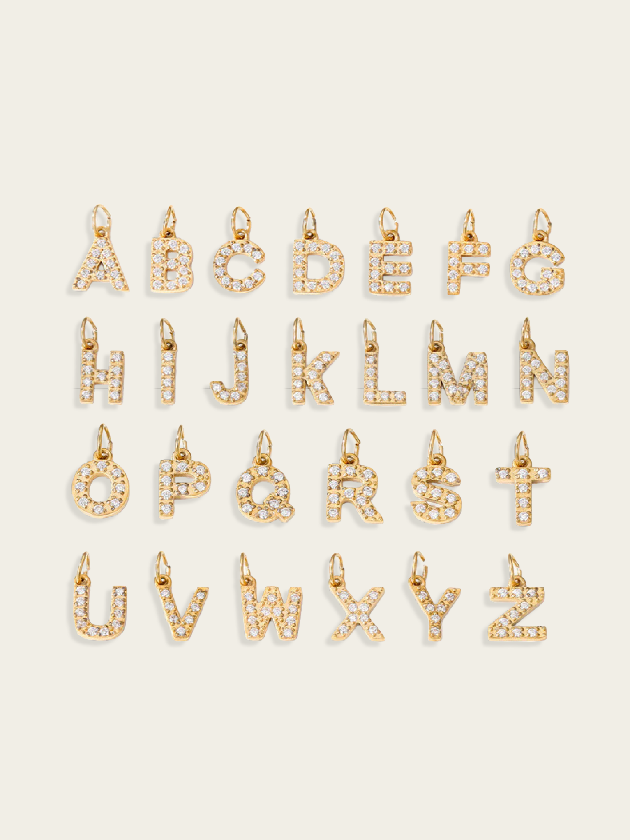 Mini diamond alphabet charm 18K gold plated stainless steel