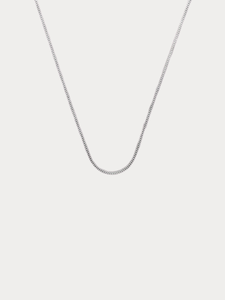 Minimalist Box Chain Necklace in silver, full length shotMinimalist Box Chain Necklace in silver, full length shot
