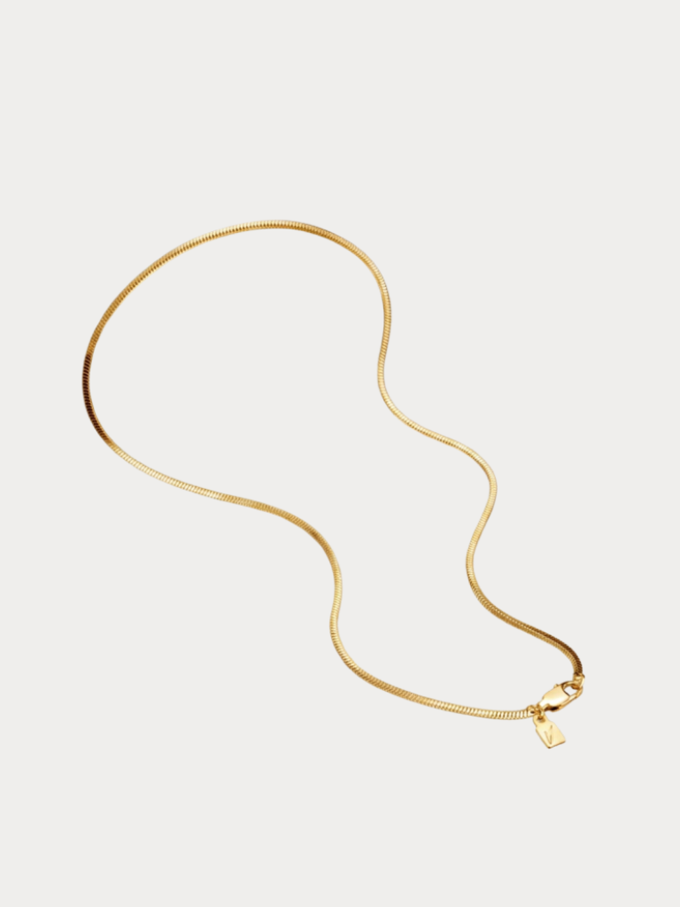 Minimalist Snake Chain Necklace in gold titanium, full length shot