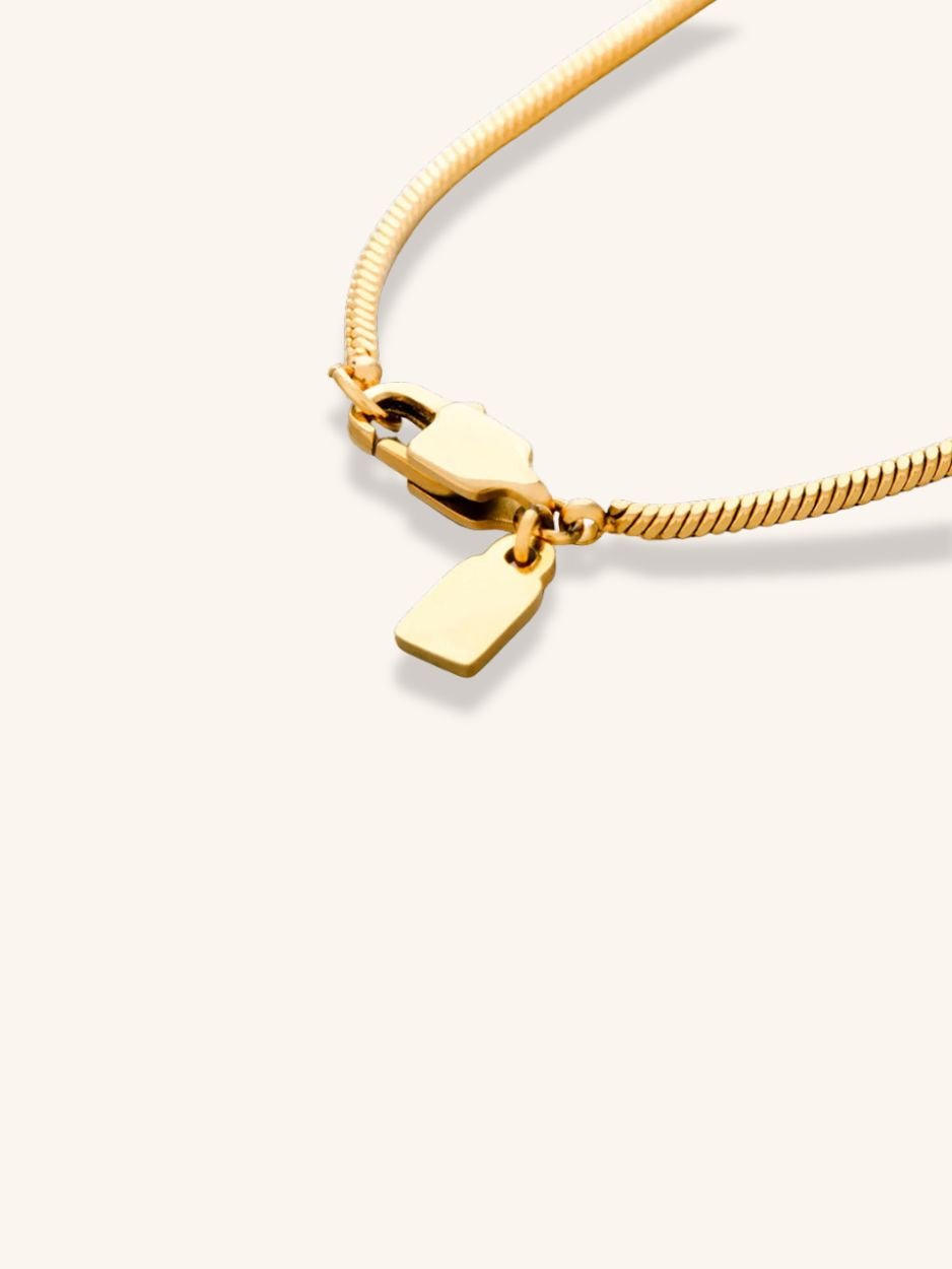 Minimalist Snake Chain Necklace gold tone titanium, smooth round snake chain 55cm, product flatlay