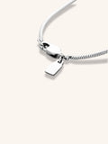 Close-up of smooth round snake chain links on Minimalist Snake Chain Necklace, silver tone titanium