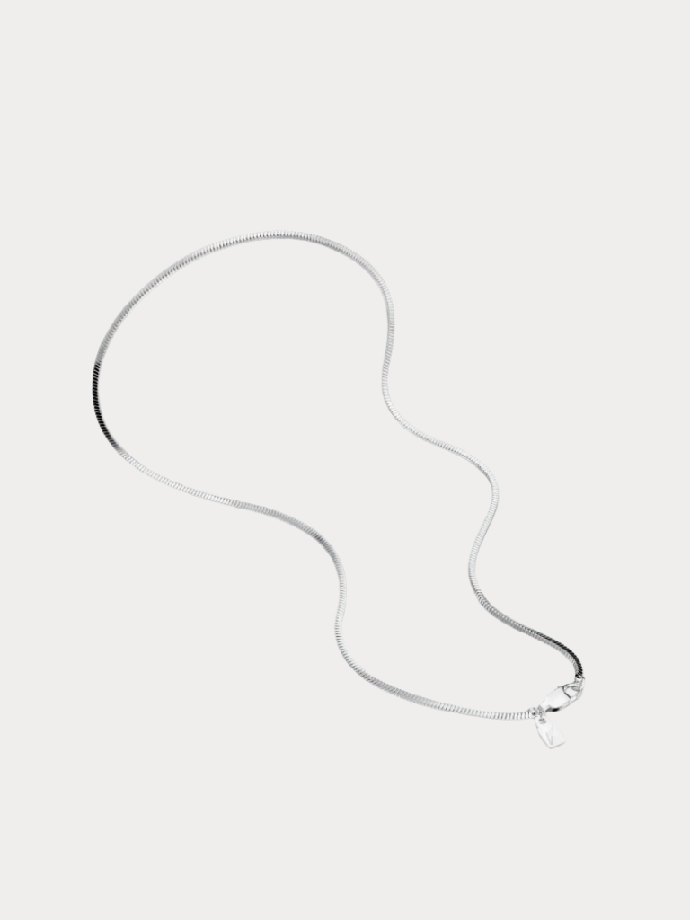 Minimalist Snake Chain Necklace in silver titanium, full length shot