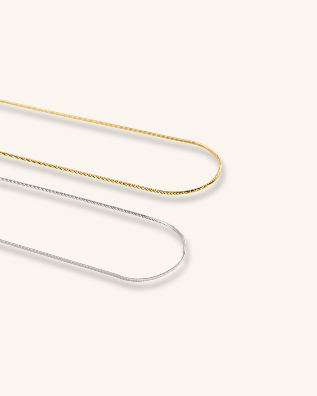 Minimalist Snake Chain Necklace silver and gold tone side by side comparison flatlay, MNML Malaysia