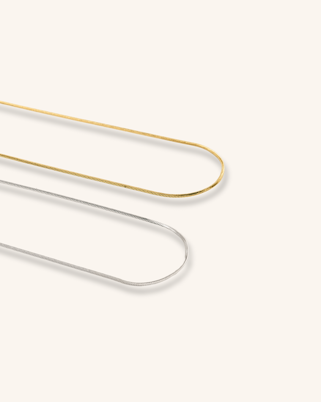Minimalist Snake Chain Necklace silver and gold tone side by side comparison flatlay, MNML Malaysia