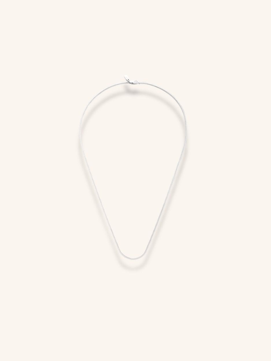 Minimalist Snake Chain Necklace silver tone titanium, smooth round snake chain 55cm, product flatlay