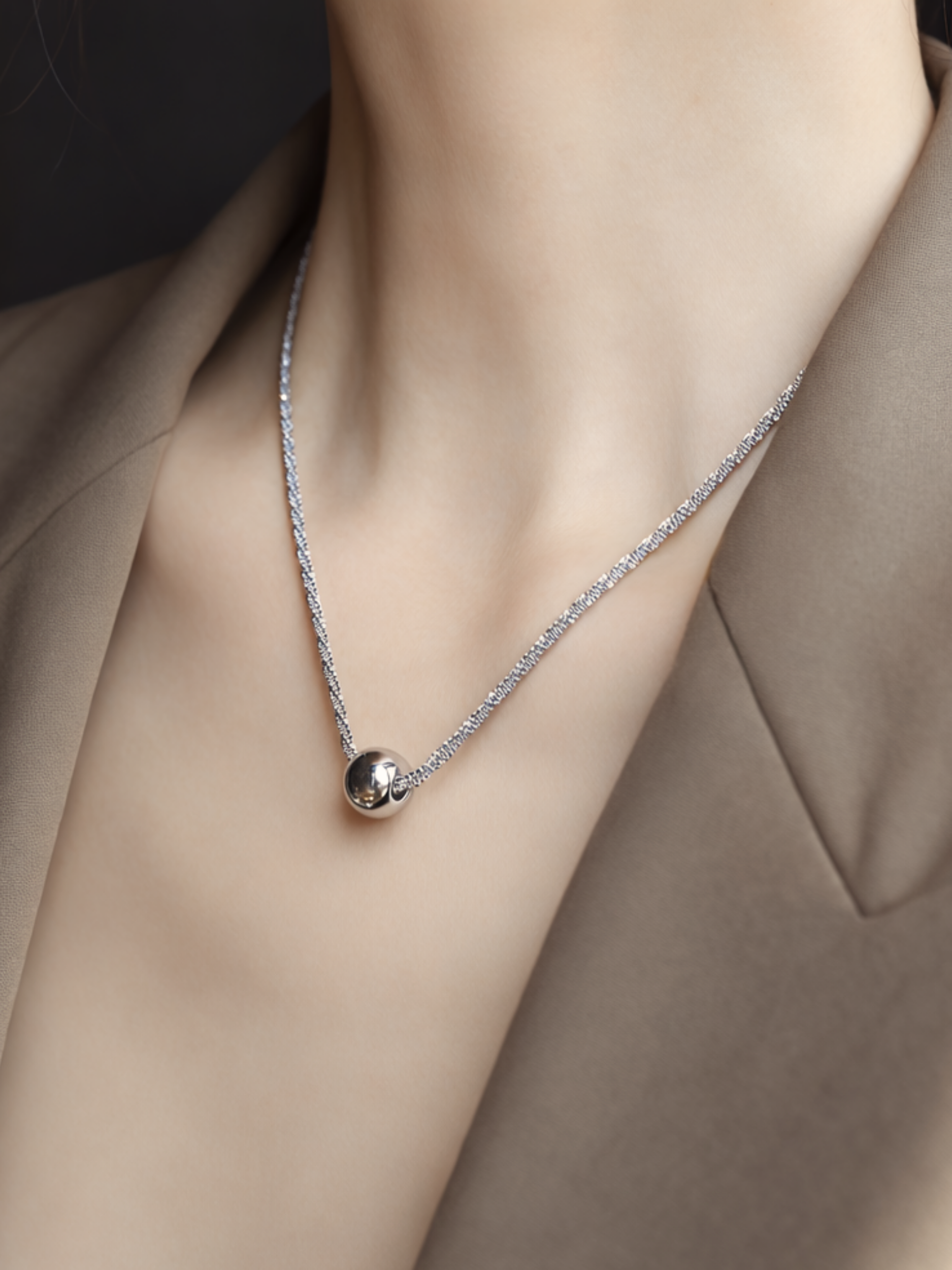 minimalist sphere necklace on model