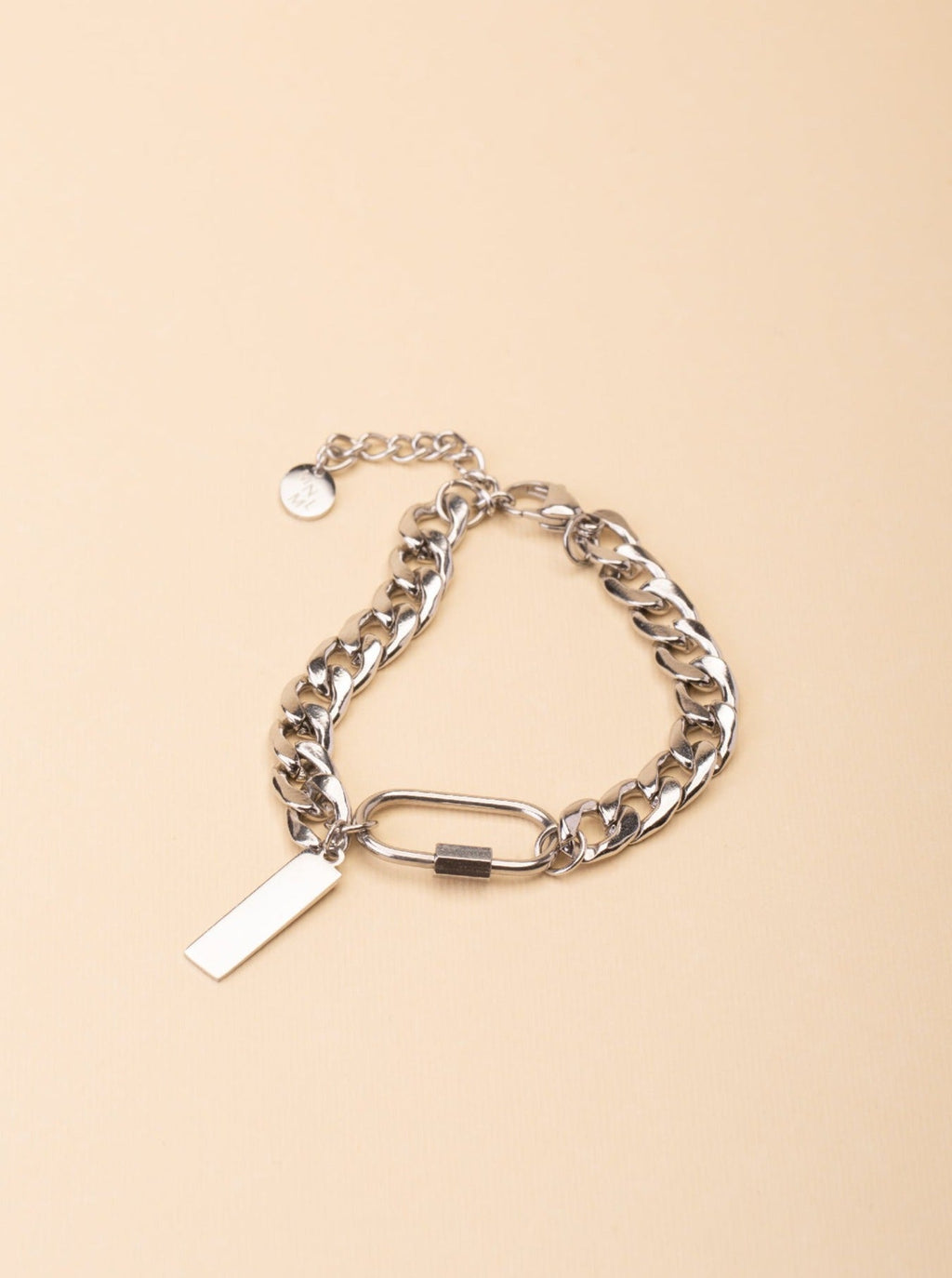 8mm curb chain detail on MNML Activist Engravable Link Chain Bracelet — bold titanium chain