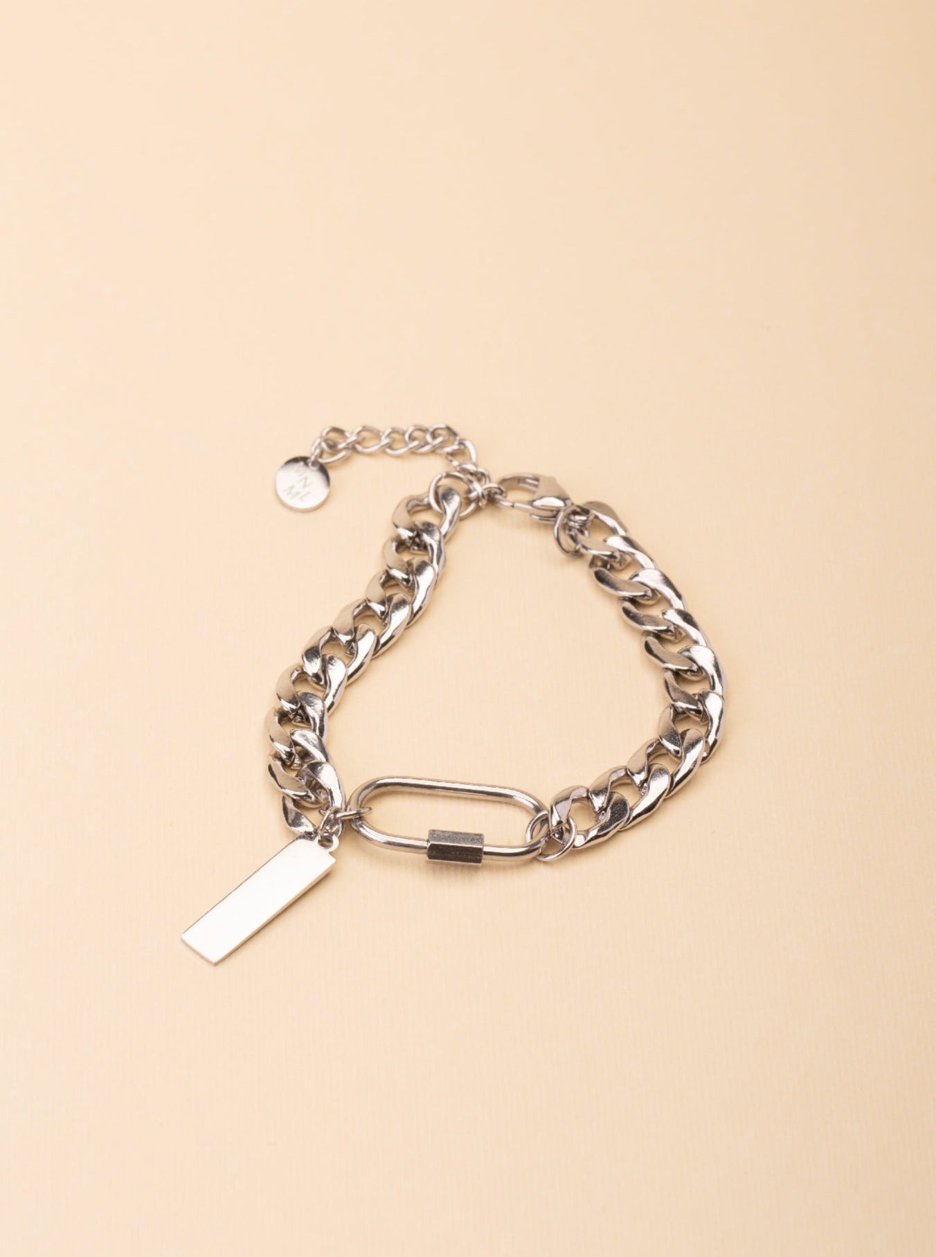 8mm curb chain detail on MNML Activist Engravable Link Chain Bracelet — bold titanium chain