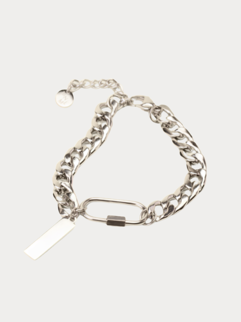 MNML Activist Engravable Link Chain Bracelet in titanium silver — front view, engravable chain bracelet Malaysia