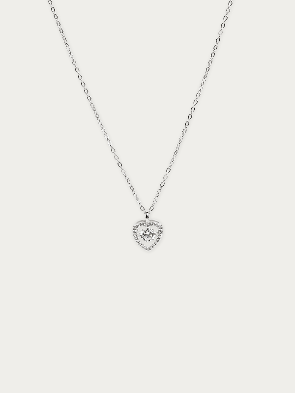 MNML Amber Dancing Diamond Heart Necklace in 925 silver rhodium — front view, heart necklace Malaysia