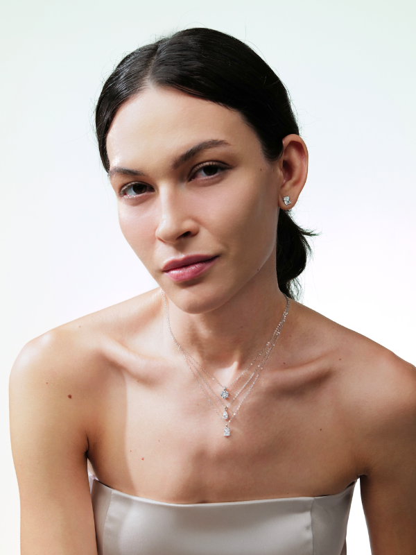 Model wearing MNML Amélie Eternal Brilliance Necklace at collarbone — everyday CZ necklace Malaysia
