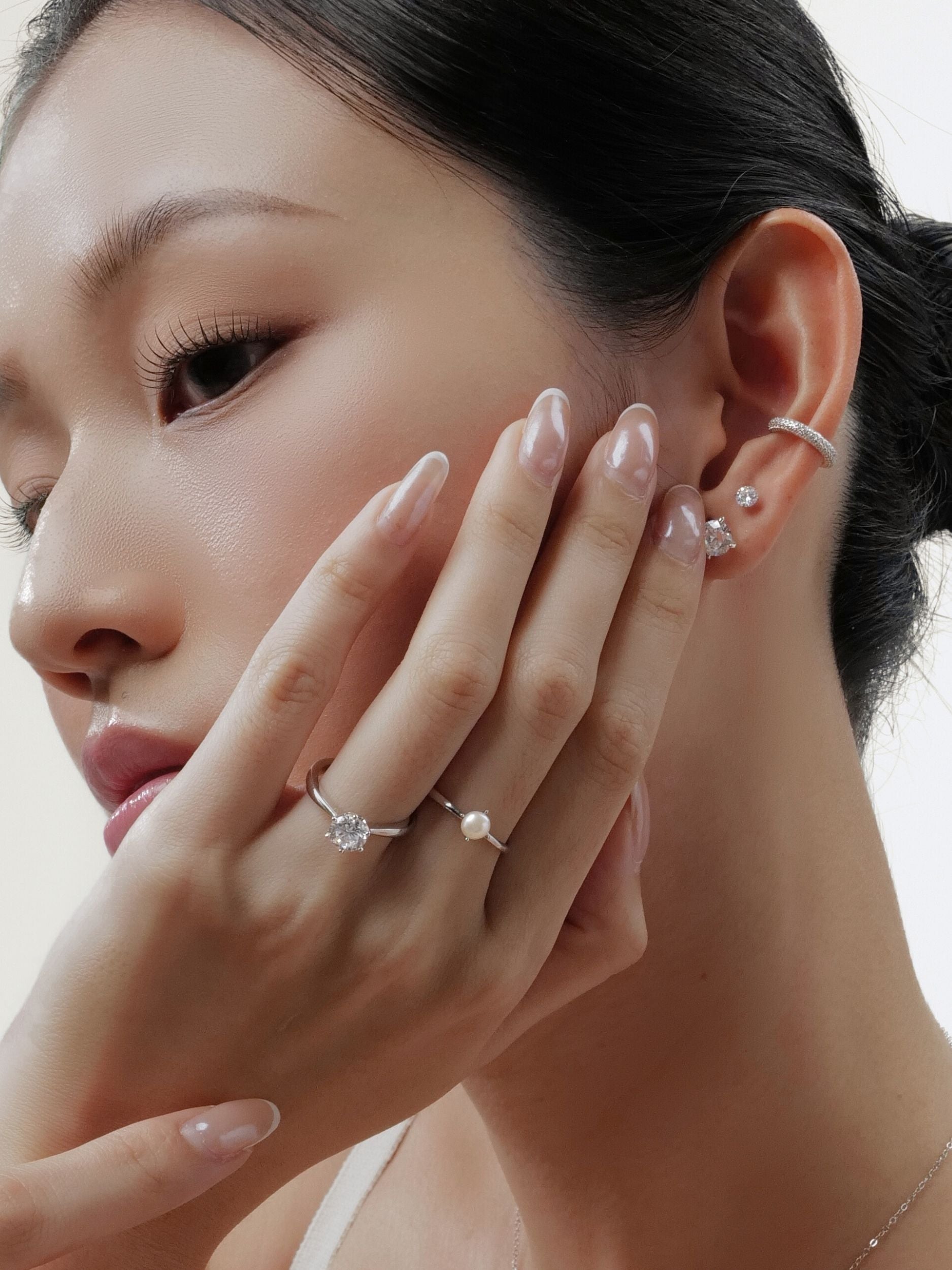 Model wearing MNML Amélie Eternal Brilliance Stud Earrings at upper lobe — everyday diamond stud Malaysia