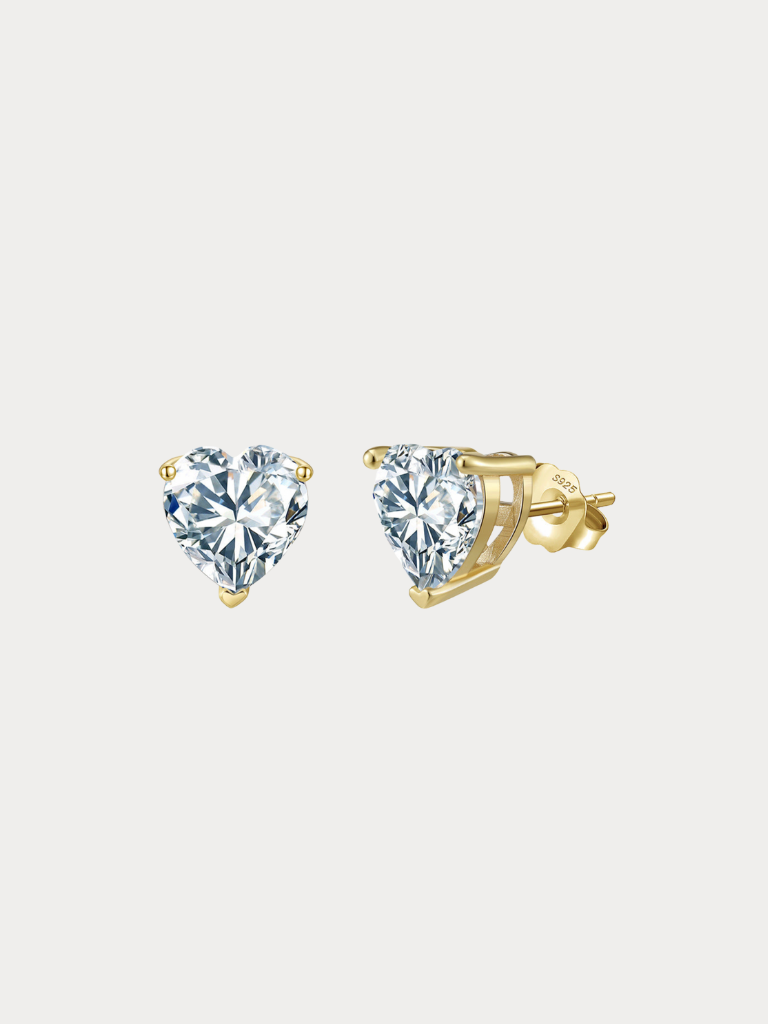 Four-prong setting detail on MNML Amoura Heart Cut Stud Earrings — heart CZ solitaire 925 silver