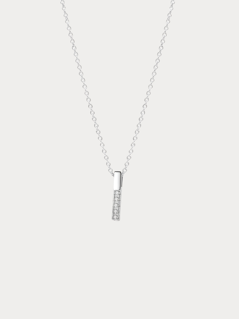 ARDEN Shiny Bar Sterling Silver Necklace with vertical pavé CZ pendant 