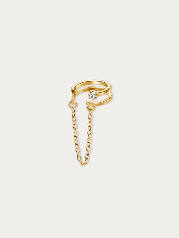 5A CZ accent detail on MNML Ari Chain Drop Single Ear Cuff — refined rhodium sparkle