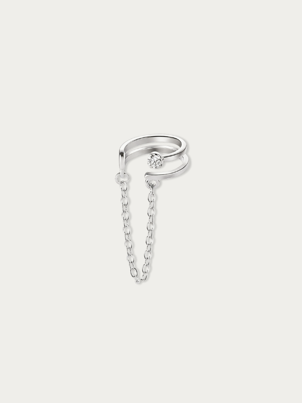 MNML Ari Chain Drop Single Ear Cuff in 925 silver rhodium with CZ — front view, chain drop ear cuff Malaysia