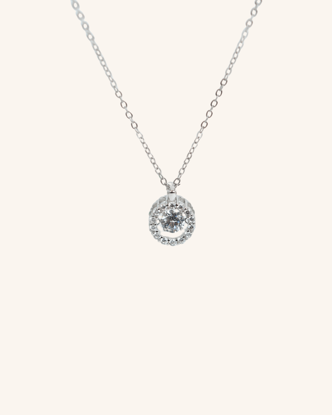 MNML Arianna Dancing Diamond Necklace in 925 silver rhodium — front view, floating CZ necklace Malaysia
