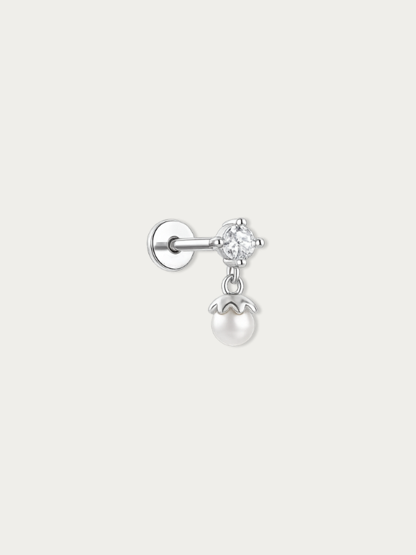 MNML Aurelia Pearl Drop Single Flatback Stud in 925 silver — front view, pearl drop earring Malaysia