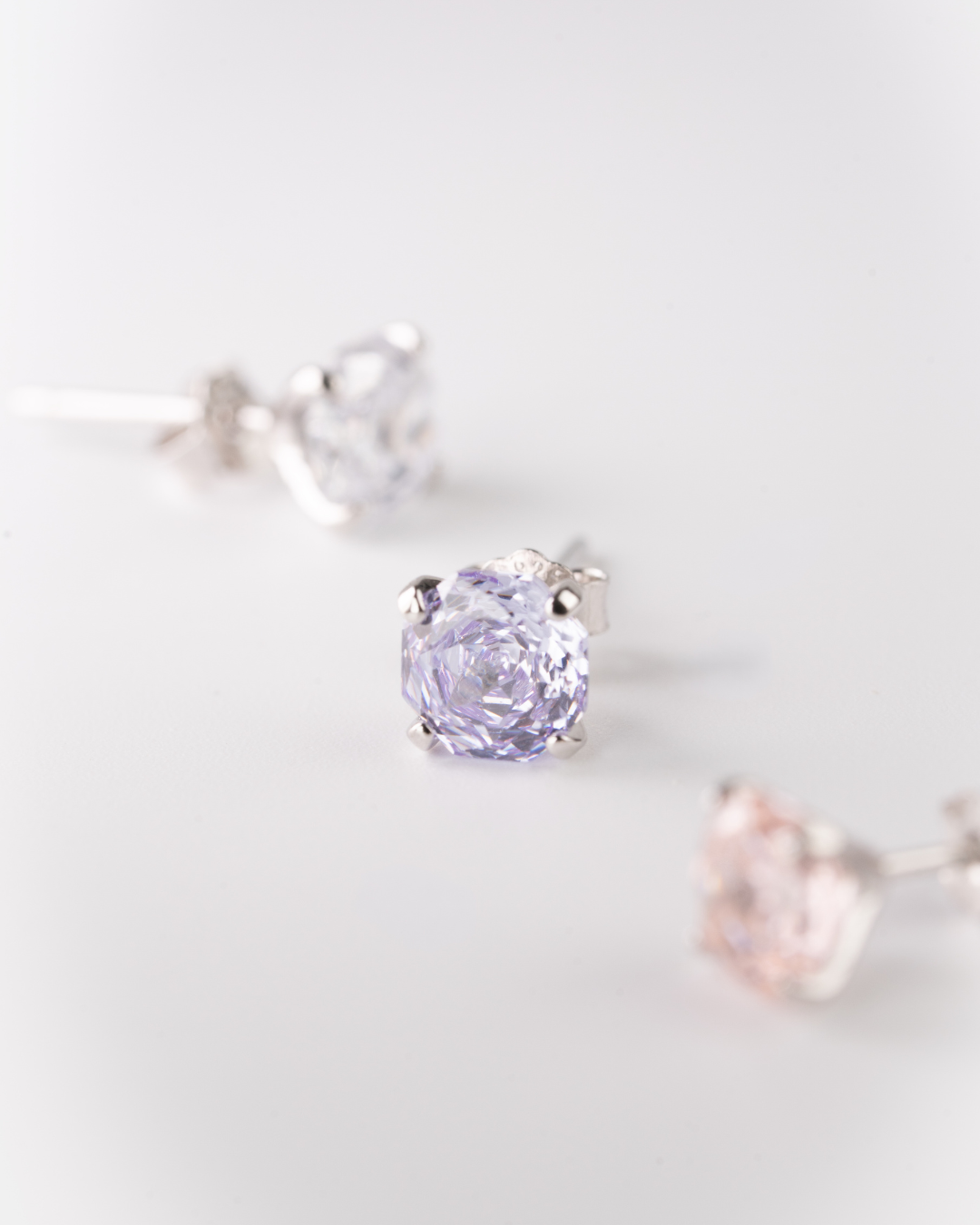 Aurelle Rose Cut Solitaire Stud Earrings in Soft Lavender tone