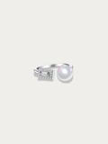 Aurora Pearl & Emerald-Cut Halo Ring in 925 sterling silver