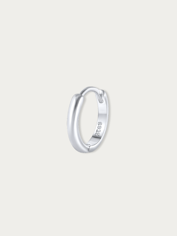 MNML Ayla Essential Single Huggie in 925 silver rhodium — front view, minimal huggie earring Malaysia