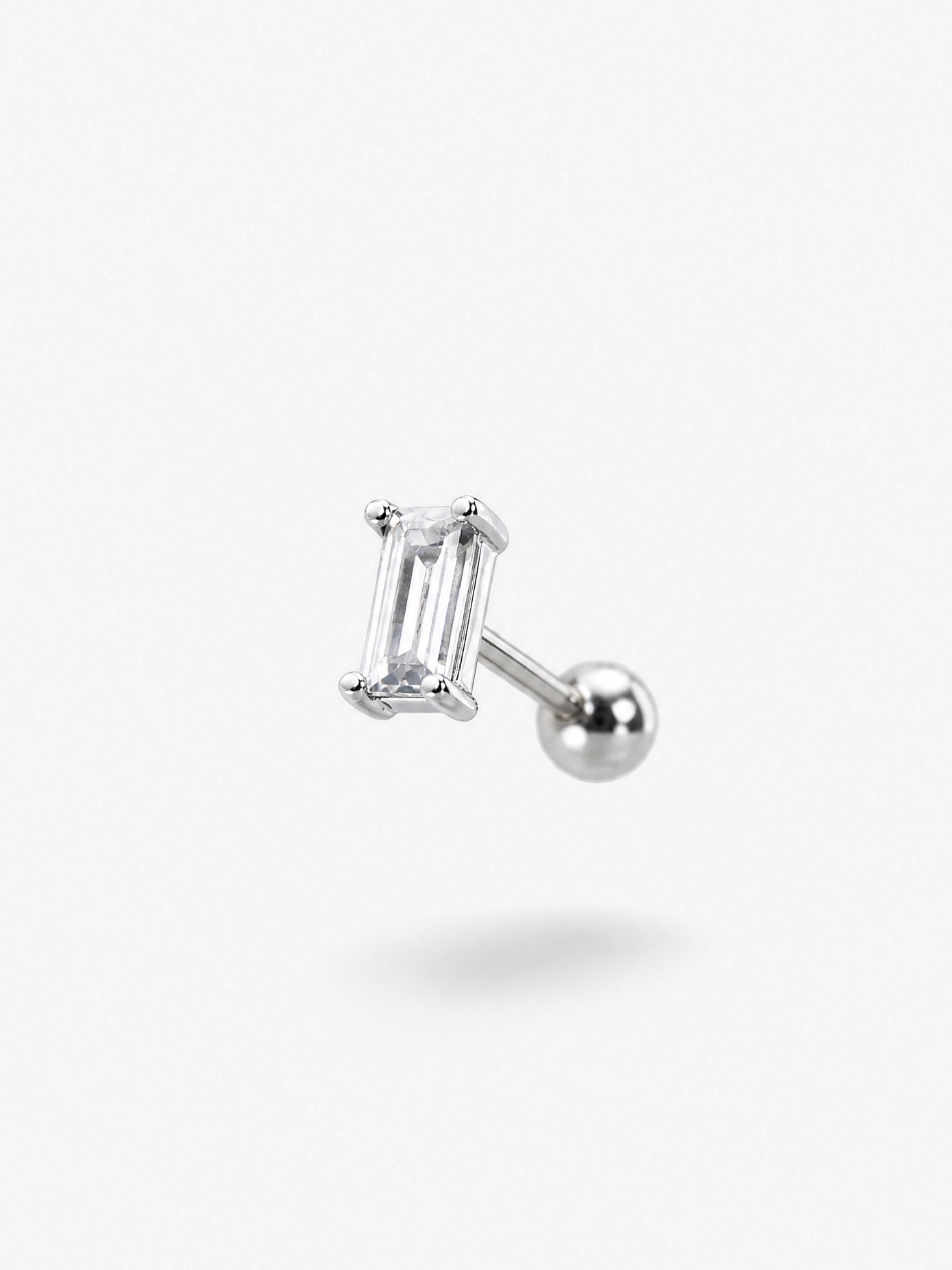 Baguette top close-up on MNML Baguette Stone Single Barbell Stud — 5×3mm CZ baguette detail