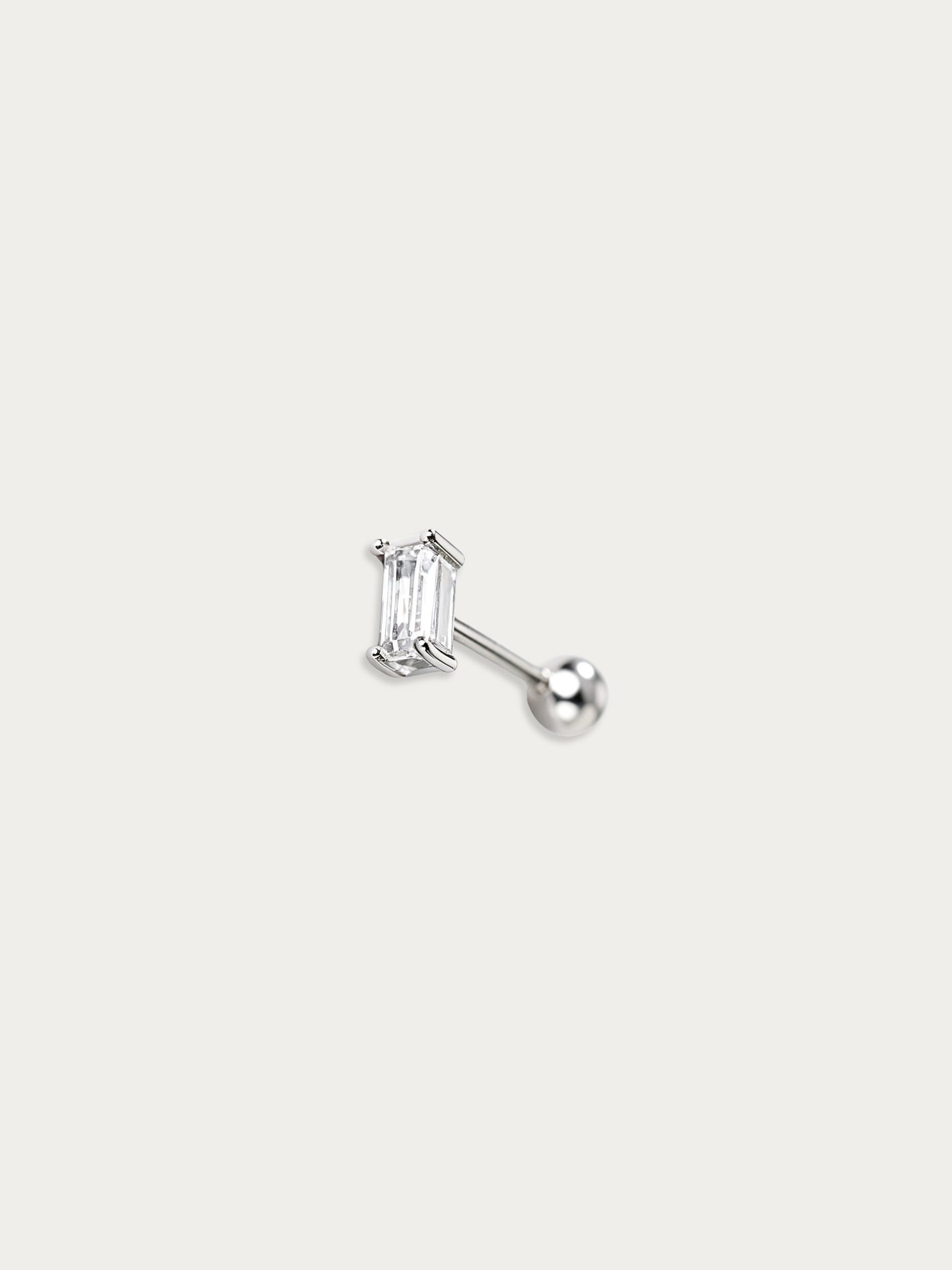 MNML Baguette Stone Single Barbell Stud in 925 silver — front view, baguette barbell earring Malaysia