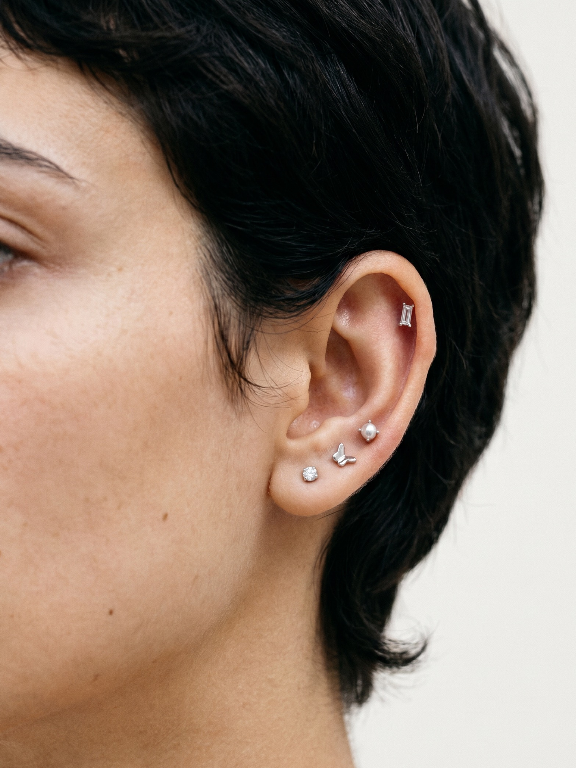 MNML Basic Diamond Single Barbell Stud 3mm in ear curation styling — classic CZ stud ear stack Malaysia