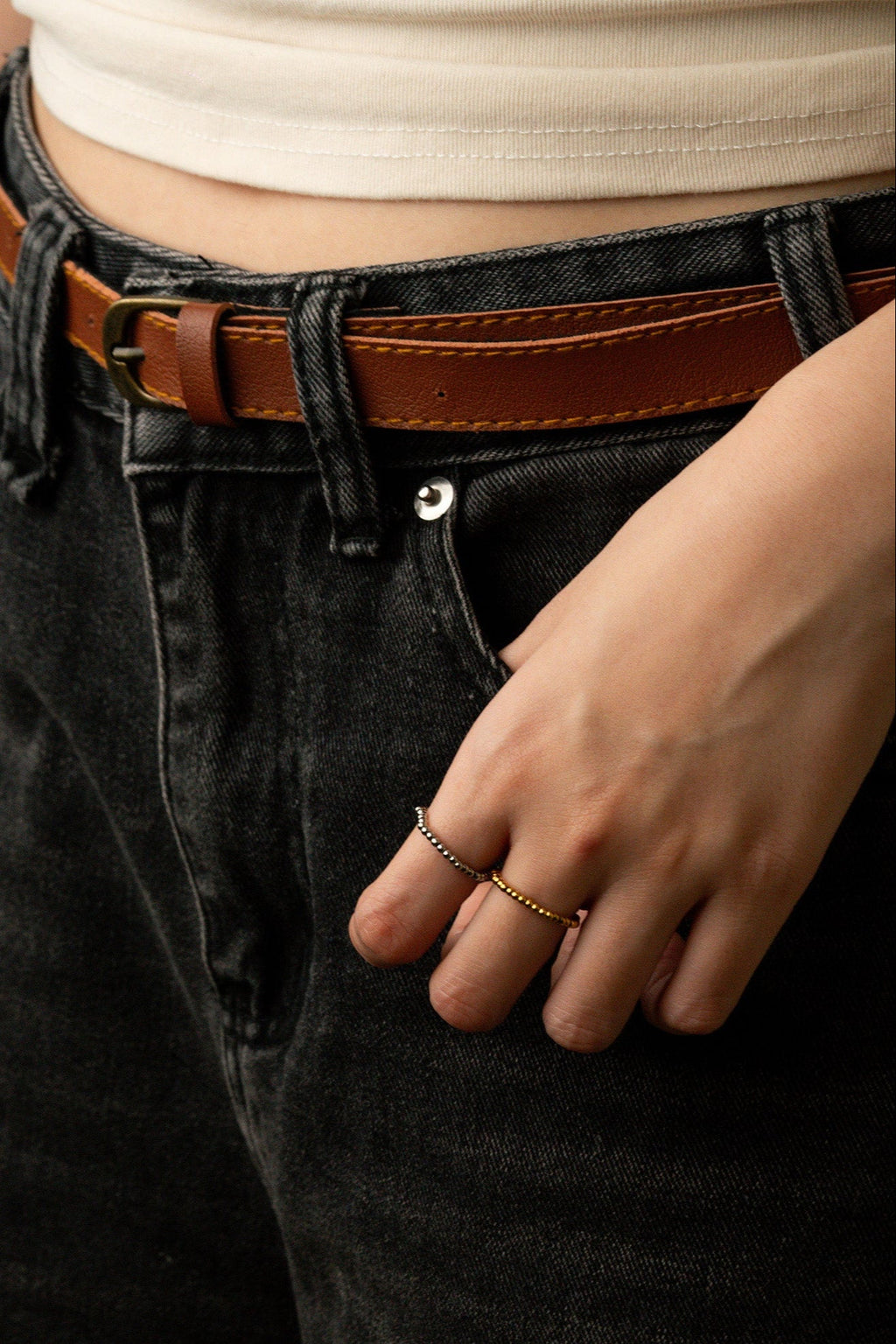 Beaded Elastic Ring worn solo on the hand