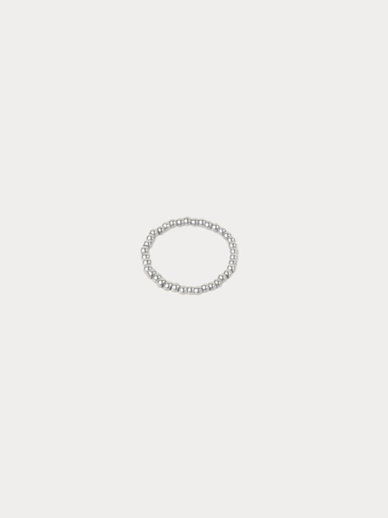 Beaded Elastic Ring in silver tone stainless steel