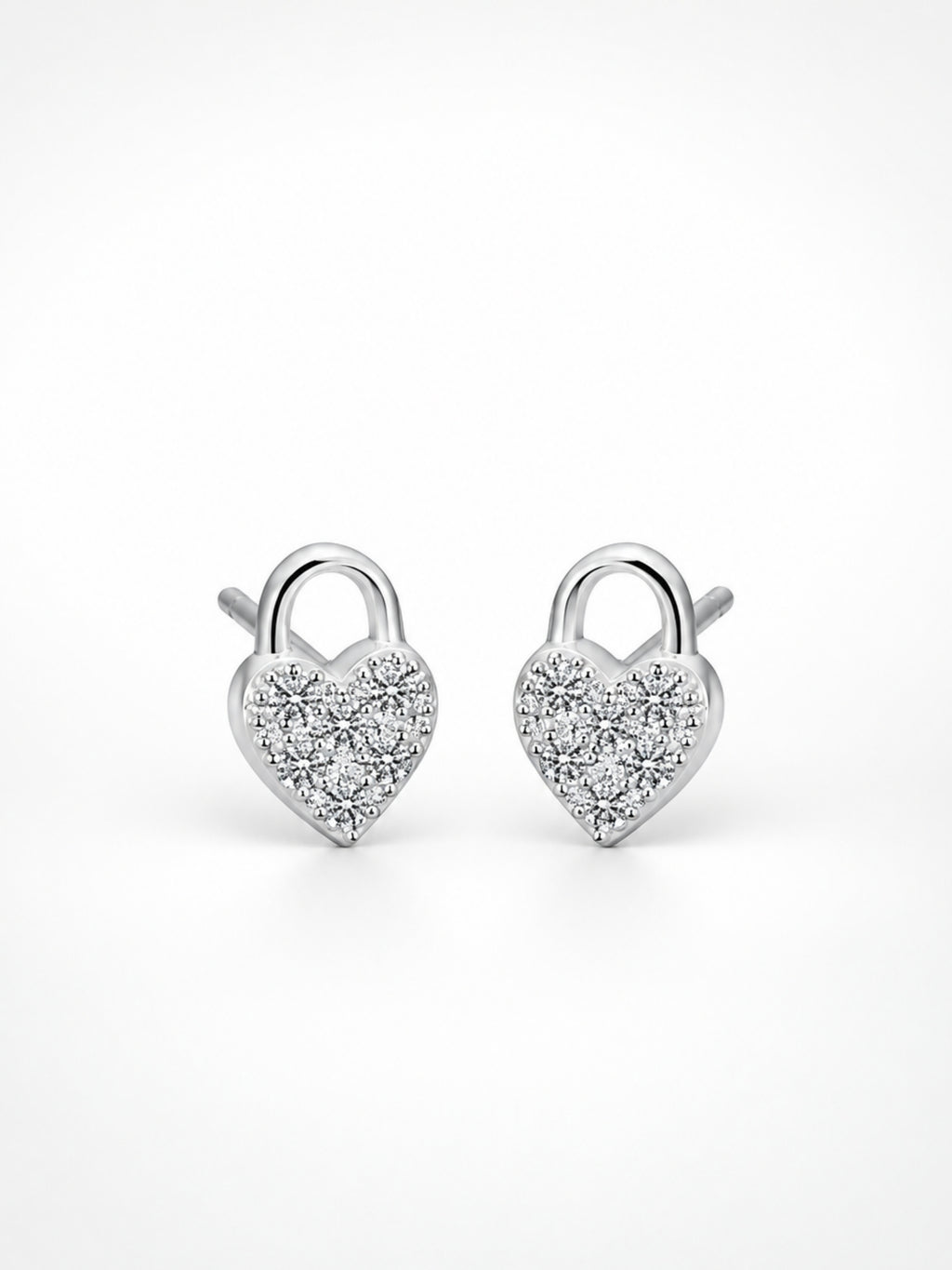 Close-up of the petite heart lock design on the Bella stud