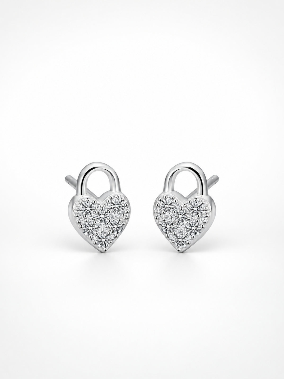 Close-up of the petite heart lock design on the Bella stud
