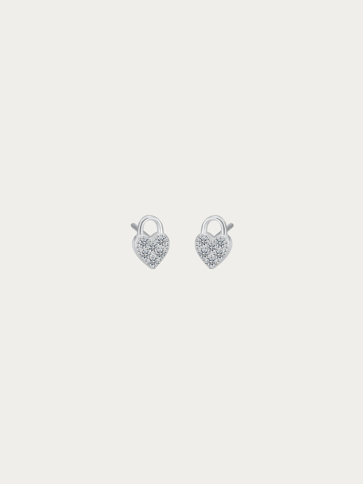 Bella Heart Lock Stud Earrings in white gold plated 925 sterling silver, front view
