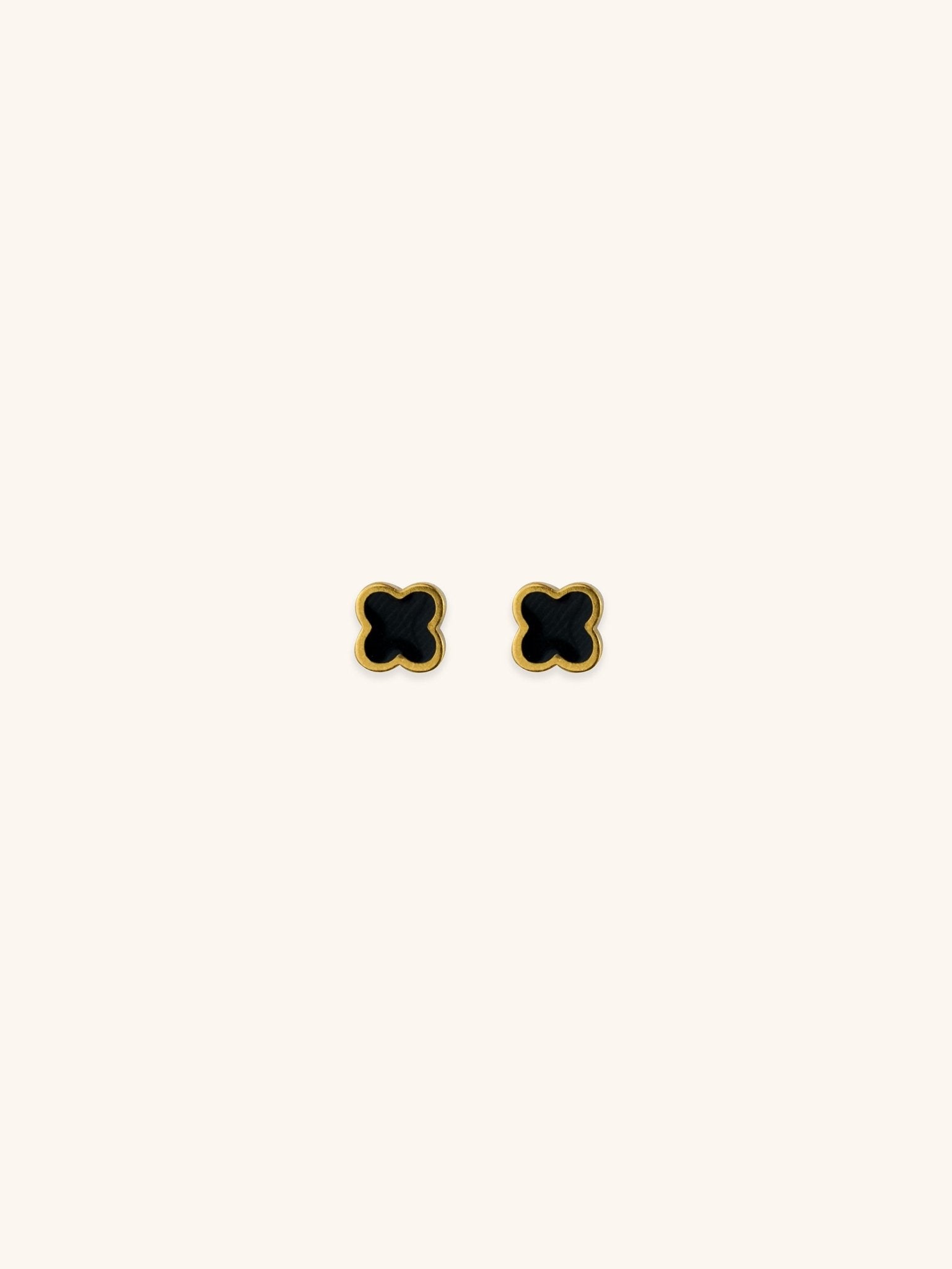MNML Black Clover Stud Barbell Earrings in titanium gold — front view, black clover earrings Malaysia