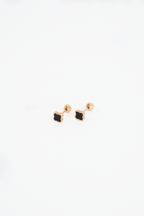 MNML Black Clover Stud Barbell Earrings in titanium gold — gold black enamel clover earrings Malaysia