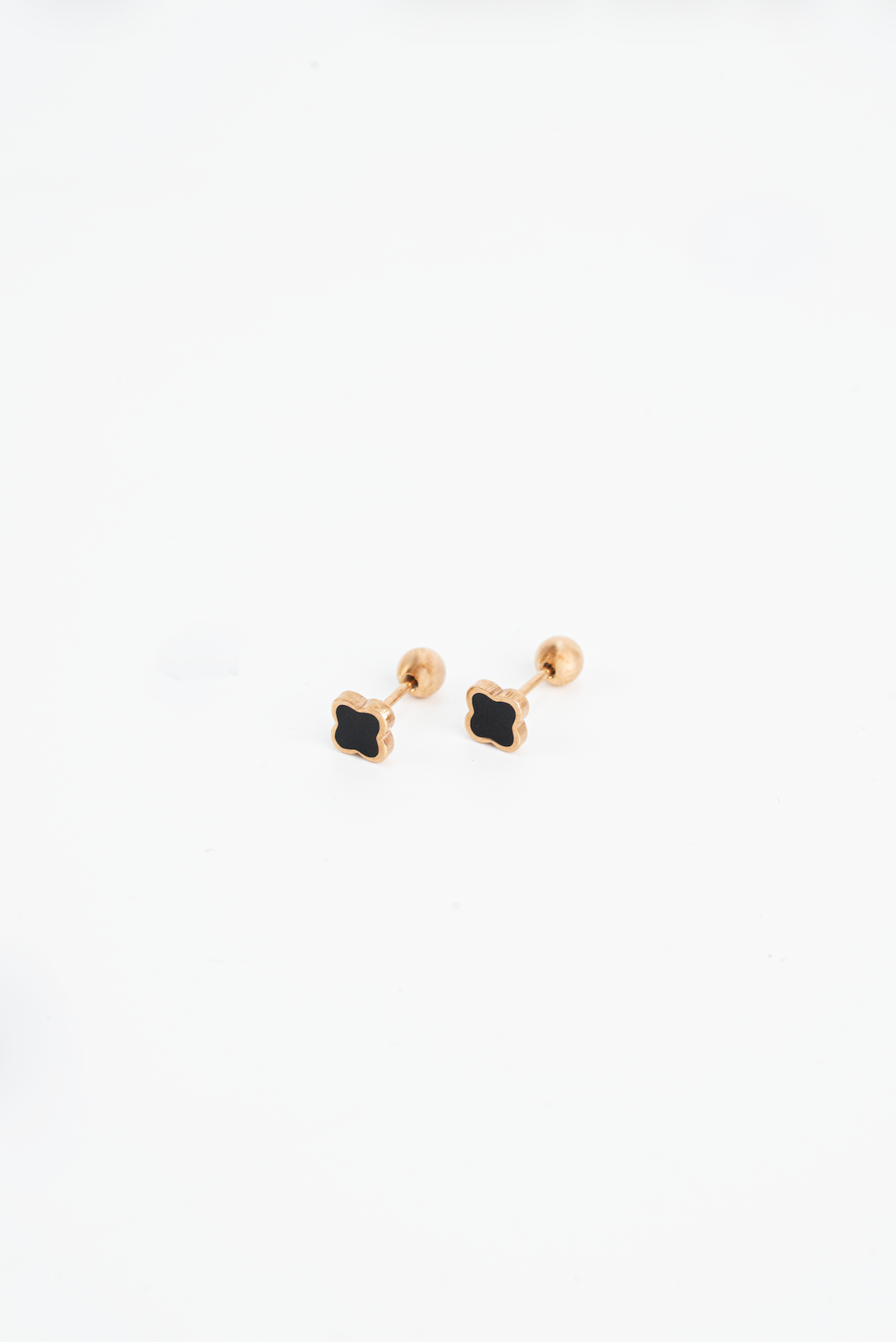 MNML Black Clover Stud Barbell Earrings in titanium gold — gold black enamel clover earrings Malaysia