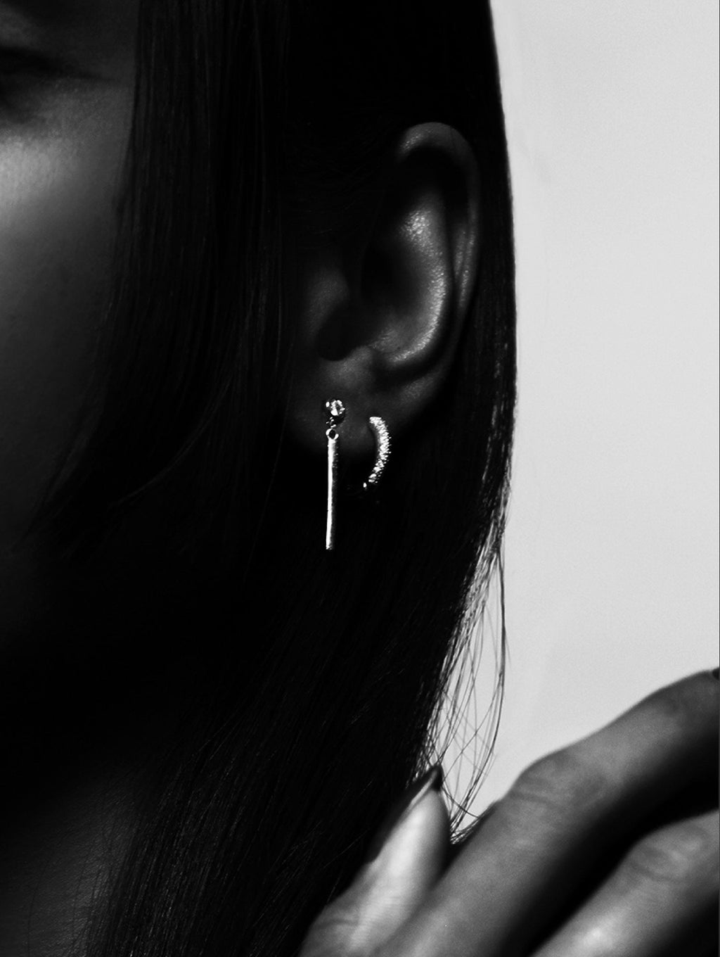 BLAKE hoop earring worn on the ear