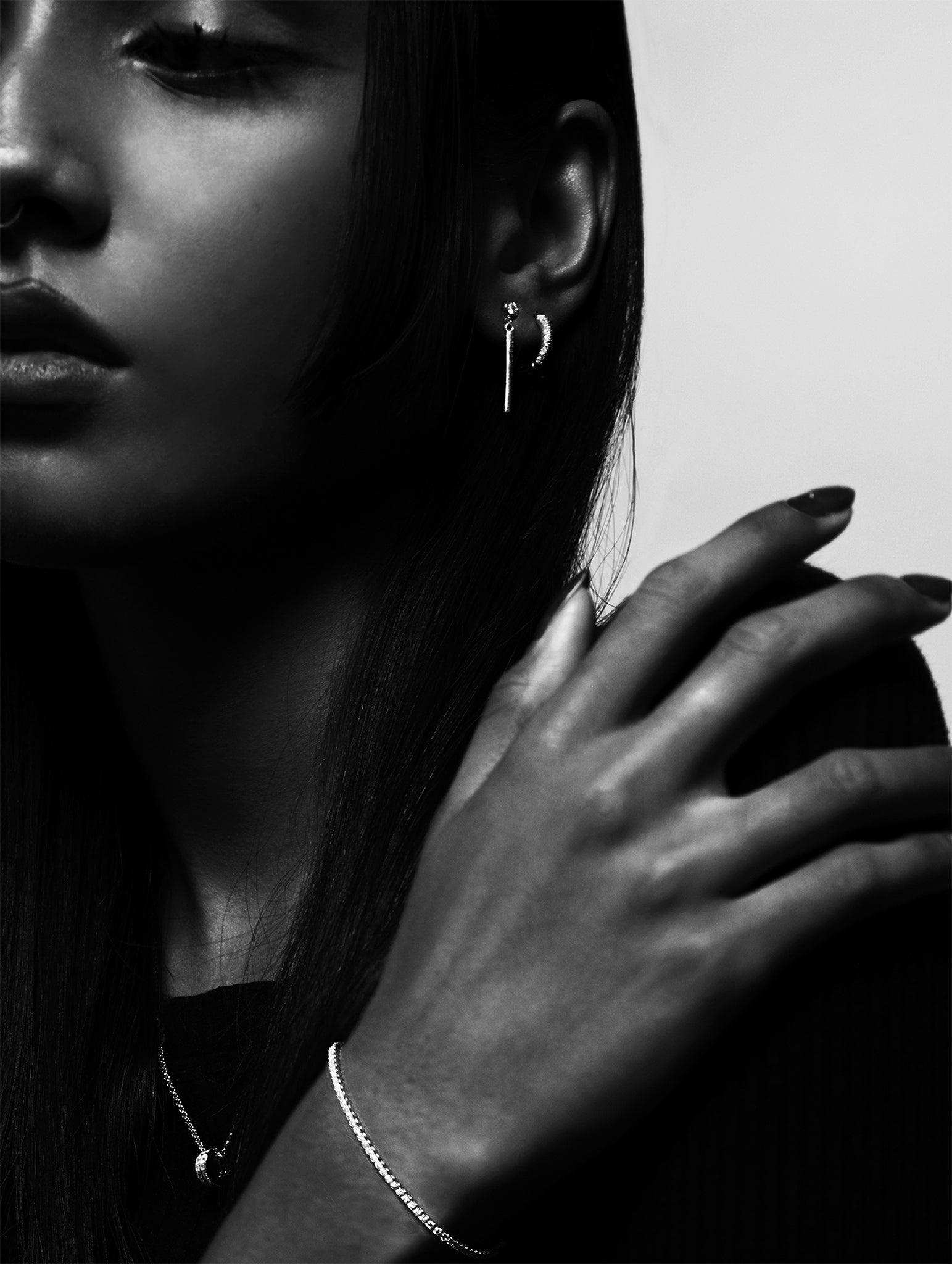 Side view of BLAKE hoop earring showing pavé CZ detail