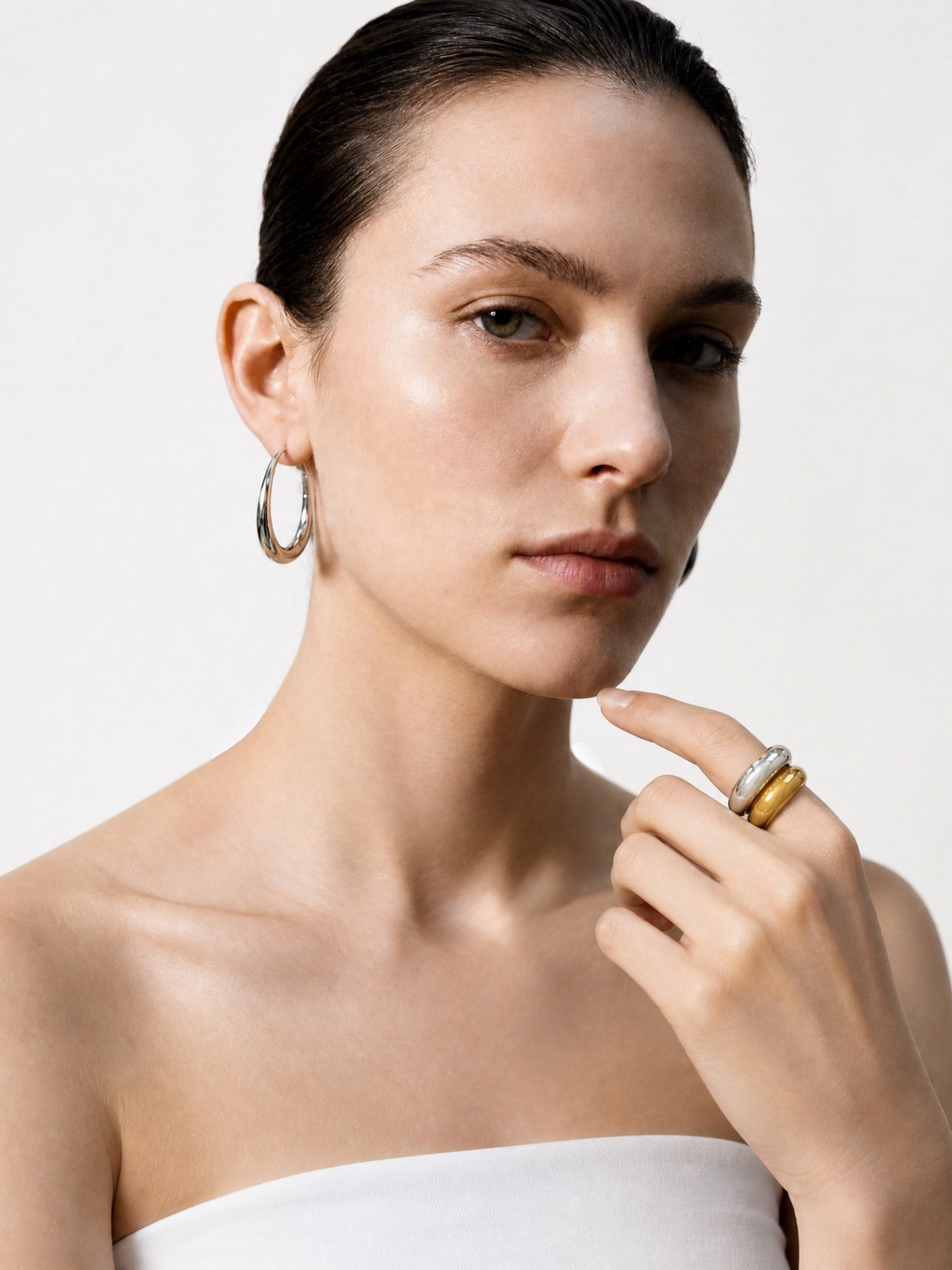 Model wearing MNML Bold Dome Smooth Ring on finger — statement dome ring everyday Malaysia