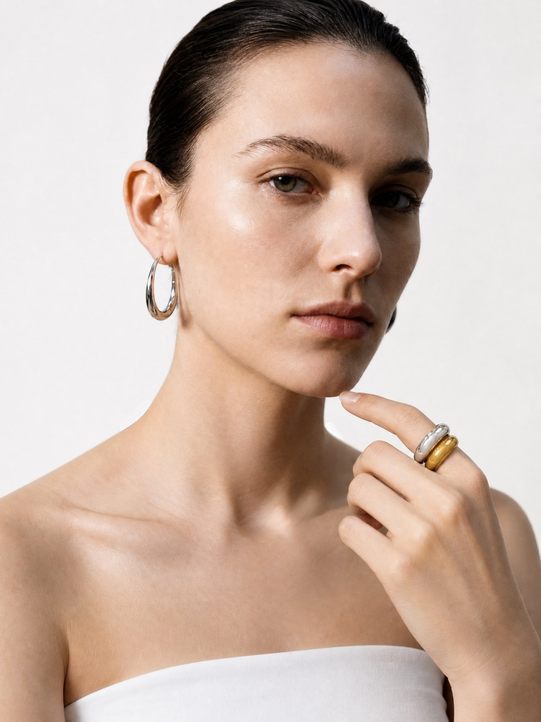 Model wearing MNML Bold Dome Smooth Ring on finger — statement dome ring everyday Malaysia