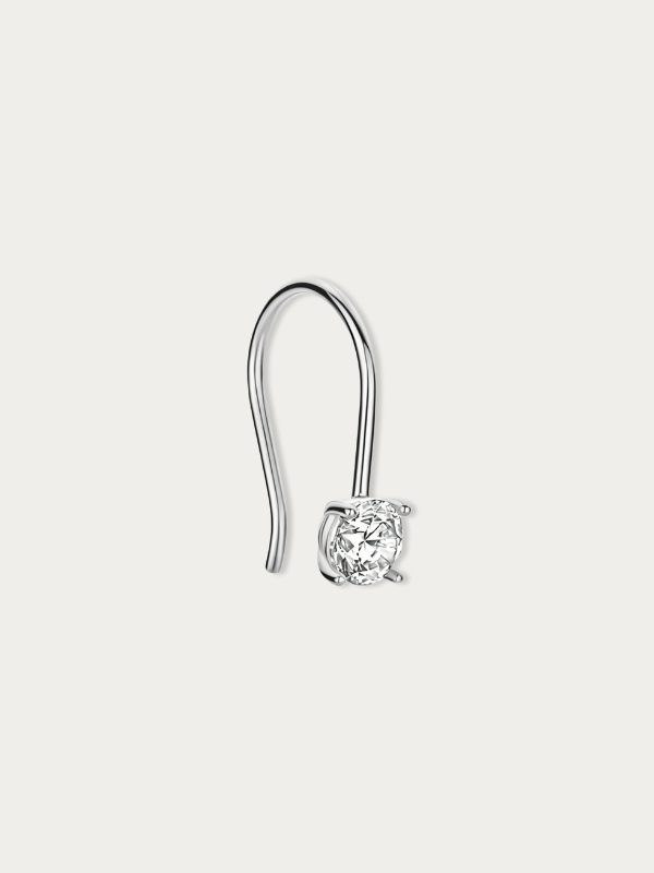MNML Callie Minimalist Solitaire Single Hook Drop in 925 silver rhodium — front view, hook drop earring Malaysia
